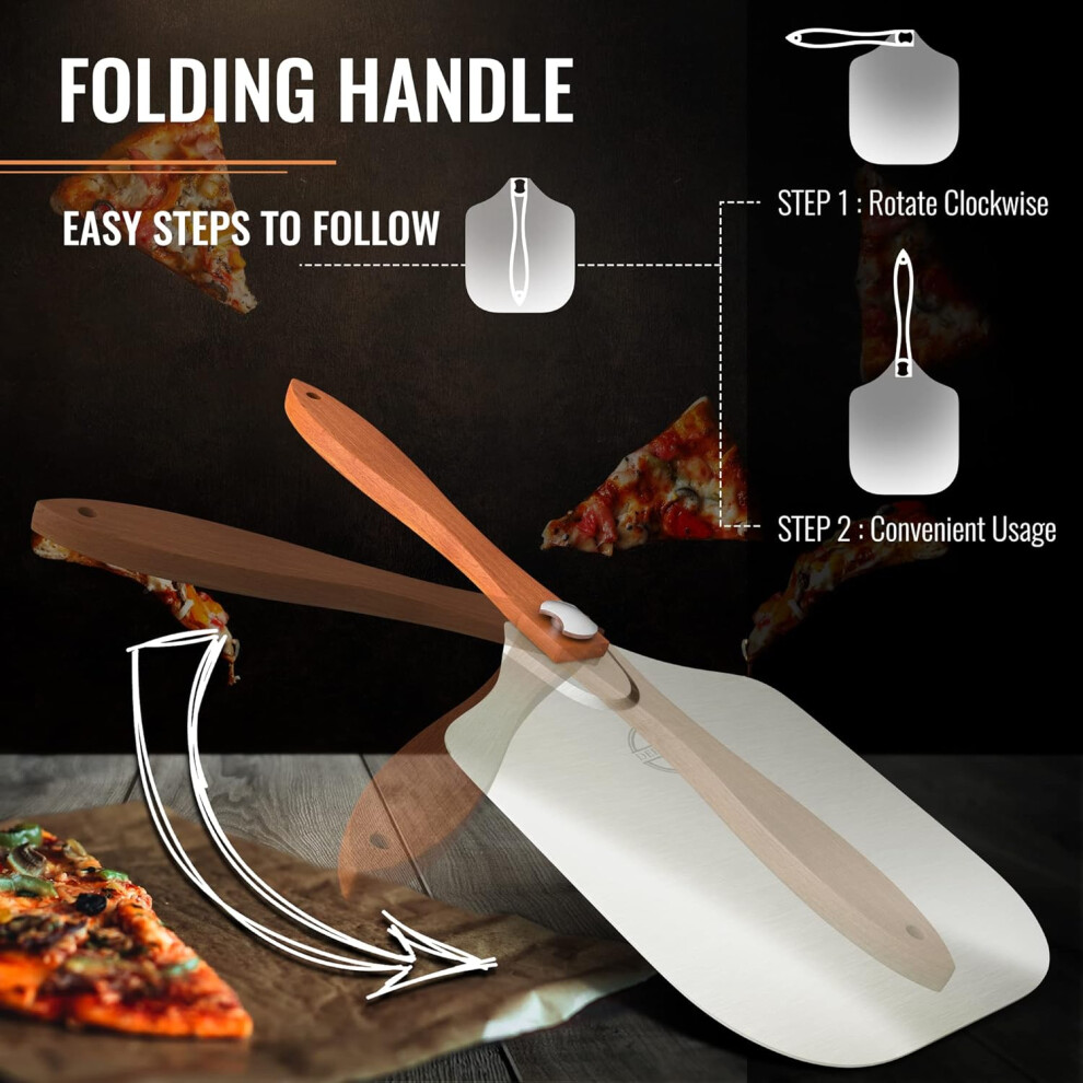 Deer & Oak 12 Inch Pizza Peel Wooden & Aluminium Foldable Paddle Pizza Oven Accessories Easy Storage