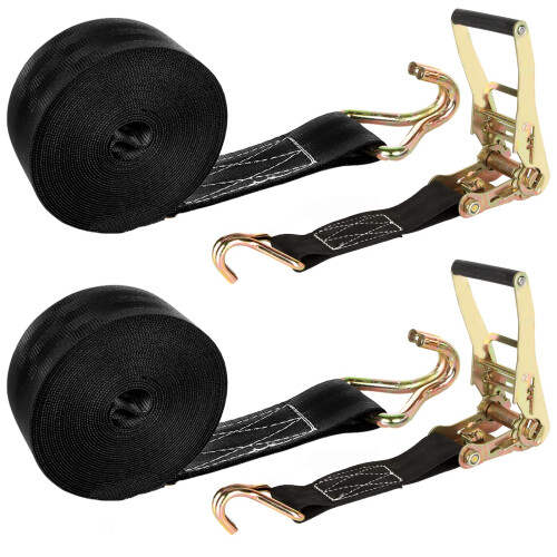 2 Pacote 2 Polegadas Cintas de Ratchet Pesadas 20ft com Gancho J, 8000 LBS Força de Quebra