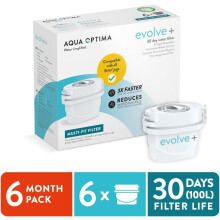Aqua Optima Water Filter Cartridge 6 Pack (6 Months Supply), Evolve+ Compatible with Brita Maxtra, Maxtra+ & PerfectFit, 5 Stage