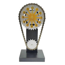 (Gold) Vintage Table Clock Wall Clock Metal Edition Rotating Gear Clock Timing Chain Clock Shelf Clock