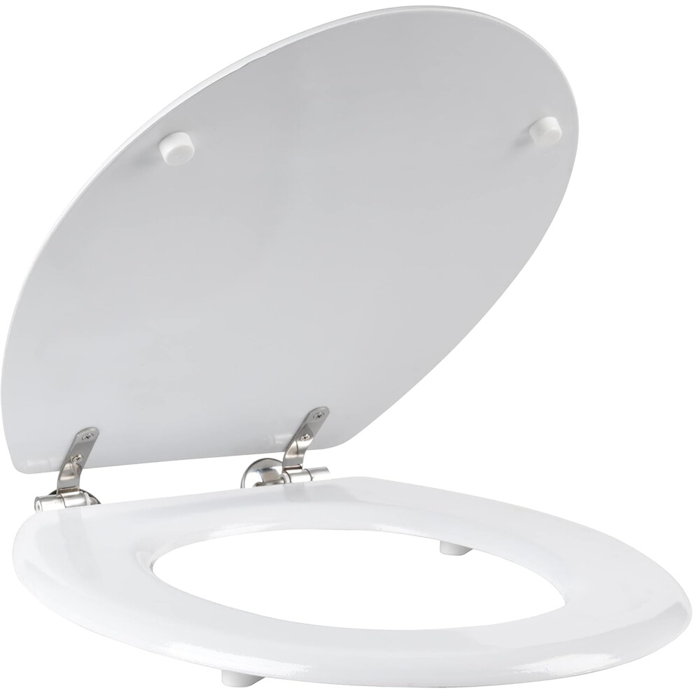 Beldray LA033758 White 18 Inch Tongue & Groove Wooden Toilet Seat, Stainless Steel Hinge, 36 x 42.8 cm, Wood Bathroom Toilet Lid Cover