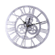 (Silver) Gear Wall Clock Round Decorative Table Clock Outdoor Garden Wall Clock Vintage Wall Clock Mechanical Gear Wall Clock Clocks