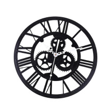 (Black) Gear Wall Clock Round Decorative Table Clock Outdoor Garden Wall Clock Vintage Wall Clock Mechanical Gear Wall Clock Clocks
