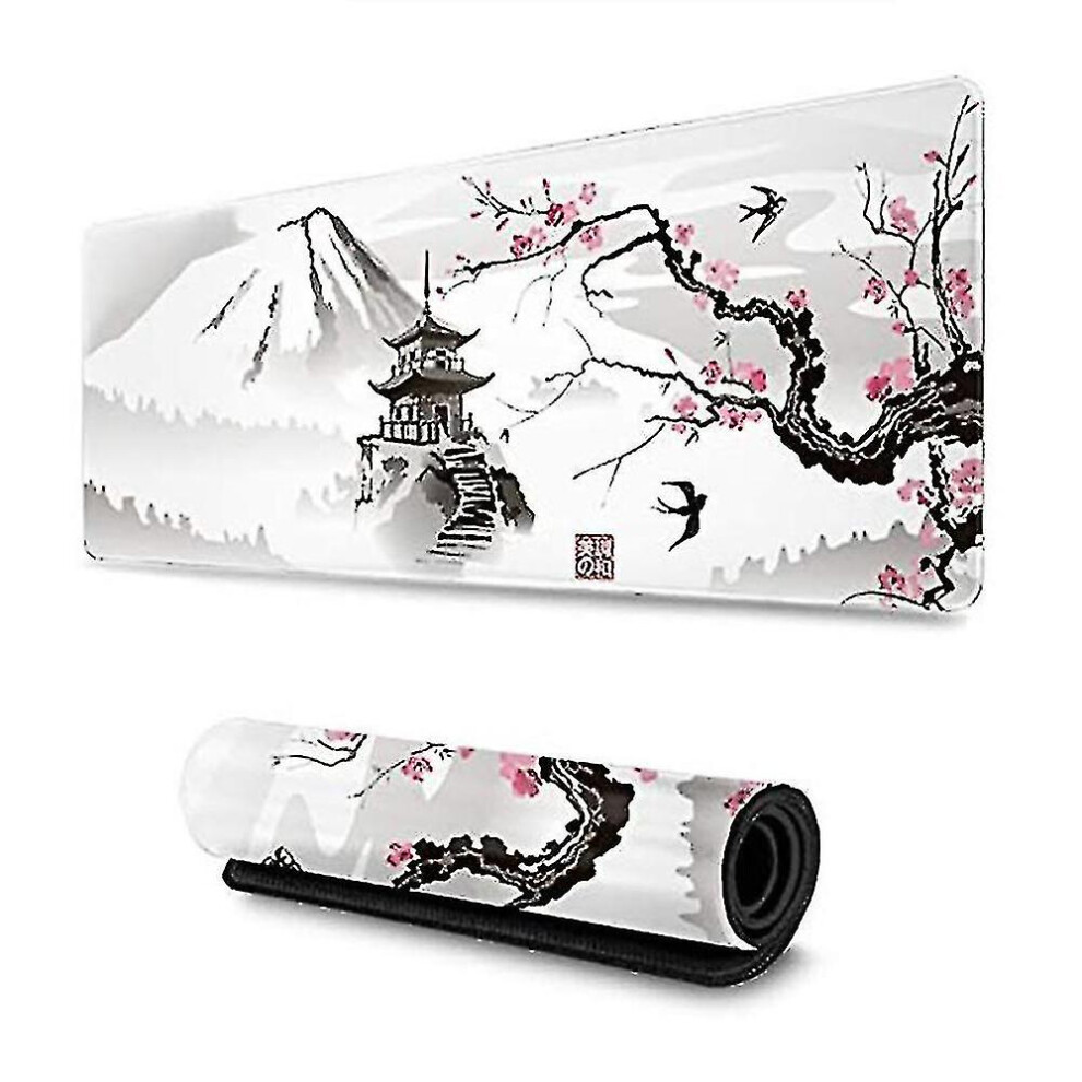 (B) Cherry Blossom Mouse Pad Sakura Death Life Extended Desk Mat 80X30 Cm Non-Slip Rubber Base Stitched Edge Large Xl Playmat Compatible Black/White 8795862997361