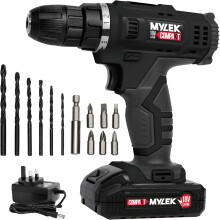 MYLEK MYW09 18V Cordless Drill Electric Screwdriver Set, Powerful Lithium Ion Battery Pack, 18 Volts Combi Driver
