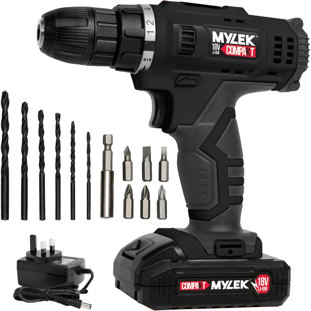 MYLEK MYW09 18V Cordless Drill Electric Screwdriver Set, Powerful Lithium Ion Battery Pack, 18 Volts Combi Driver-image-OPC-PFVVG5F-NEW