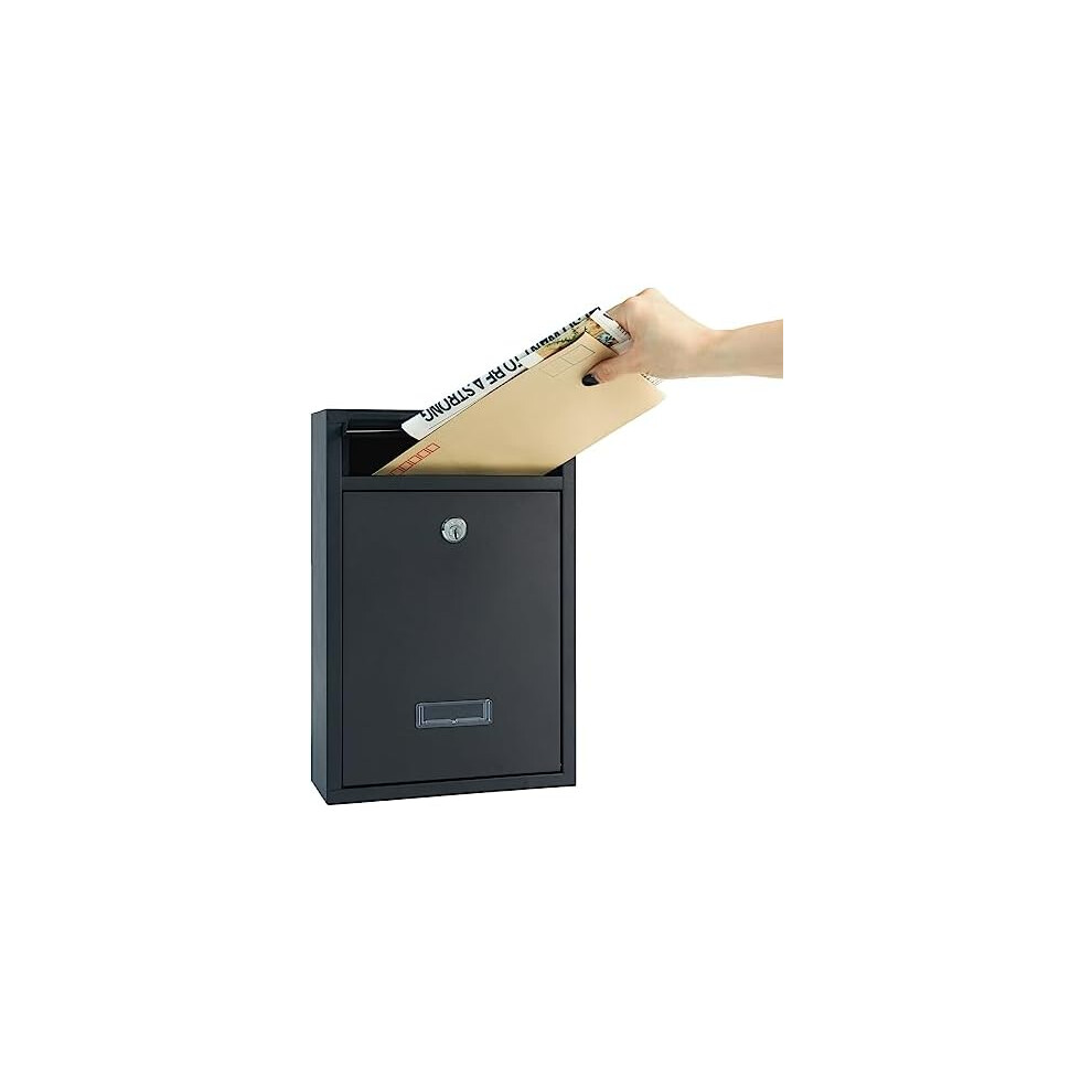 Ryzan Wall Mounted Mailbox Steel Post Box Modern Delivery Letterbox For Outside W/ Nameplate Easy To Install Lockable Weatherproof Large Letter Black