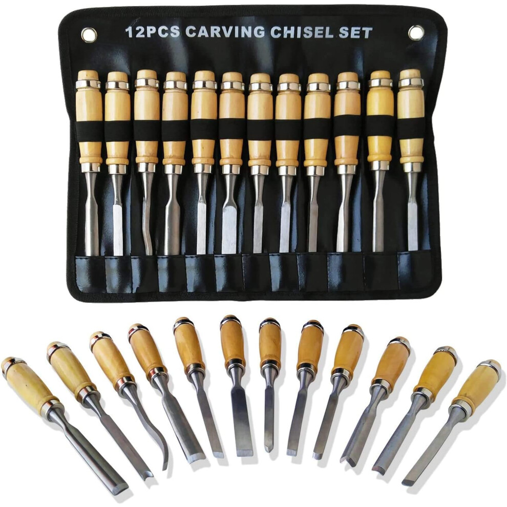 Wood carving chisels Sets - 12 Pcs, DIY Wood carving Kit for Beginners, Sharp Woodworking Tools, Ideal for Beginners gift