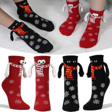 (Red and Black Scarf) 2pairs Christmas Holding Hands Socks, Funny Magnetic Suction 3d Doll Couple Socks, Funny Hand In Hand Socks, Xmas Gifts