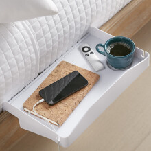 Modern Innovations Bedside Shelf for Bed College Dorm Room Bunk Bed Shelf/Caddy for Top Bunk Clip On Nightstand Tray with Cord and Cup Holder