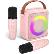 Portable Karaoke Machine with LED Lights & 2 Wireless Mics - Pink