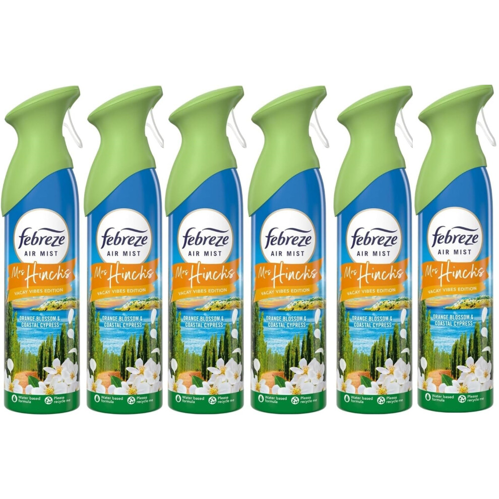 6 X 185 ml Febreze Air Mist Air Freshener Spray - Orange Blossom & Coastal Cypress