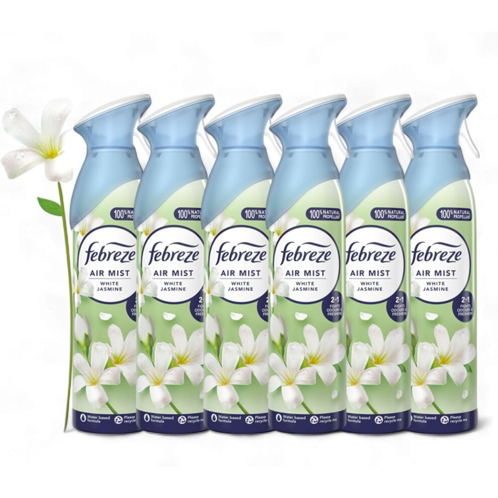 6 X 185 ml Febreze Air Mist Air Freshener Spray - White Jasmine