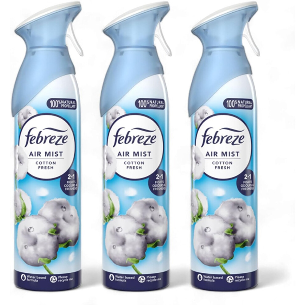 3 X 185 ml Febreze Air Mist Air Freshener Spray - Cotton Fresh