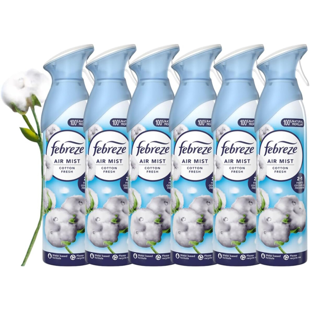 6 X 185 ml Febreze Air Mist Air Freshener Spray - Cotton Fresh