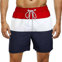 (Red White Blue, L) Mens Patchwork Drawstring Sport Gym Shorts Training Straight Summer Casual Swimming Pant Swimwear