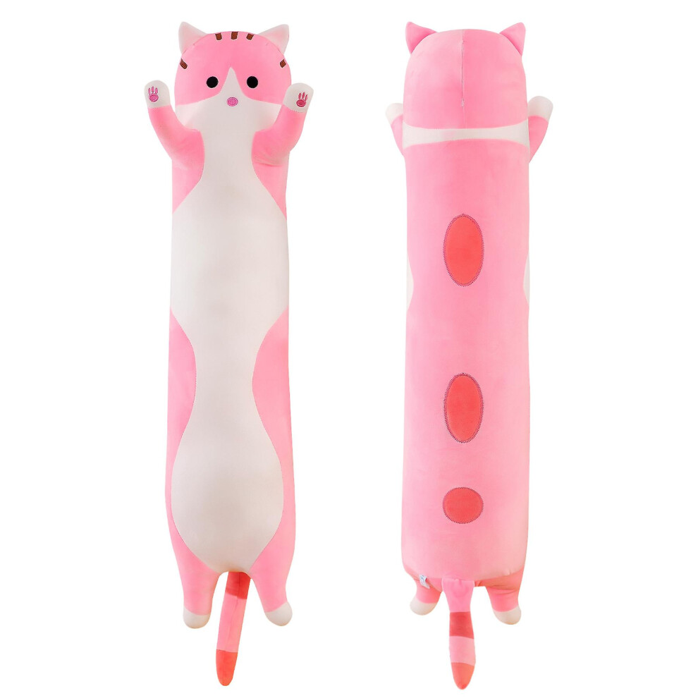 (, 70Cm) Cat Soft Pillow Plush Long Throw Sleeping Pillow Cotton Kitten Pillow Cuddly Stuffed Cute Plush Doll Toy Gift Pink