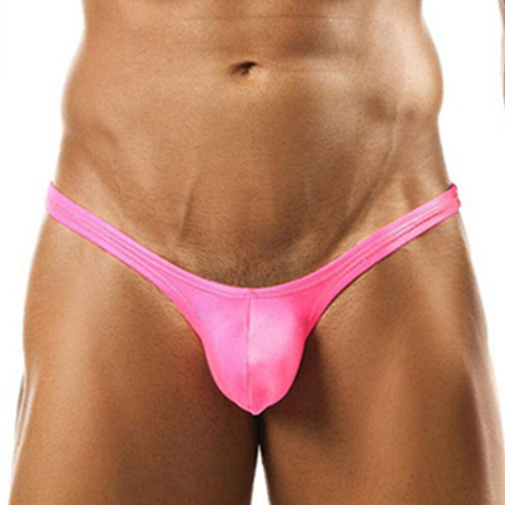 (pink, S) Mens Sexy U-convex Solid Low-waist Lingerie Thong Briefs Underwear Underpants