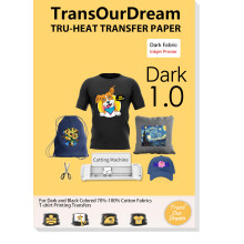 TransOurDream Tru-Iron på värmeöverföringspapper för mörka tyger (20 ark, 8.5x11") T-shirt överföringspapper för bläckstråleskrivare