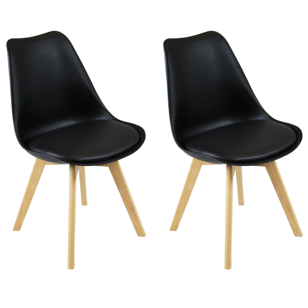 (Black) 2 x Charles Jacobs Dining Chairs Beech Wood Legs Tulip Design Furniture Set