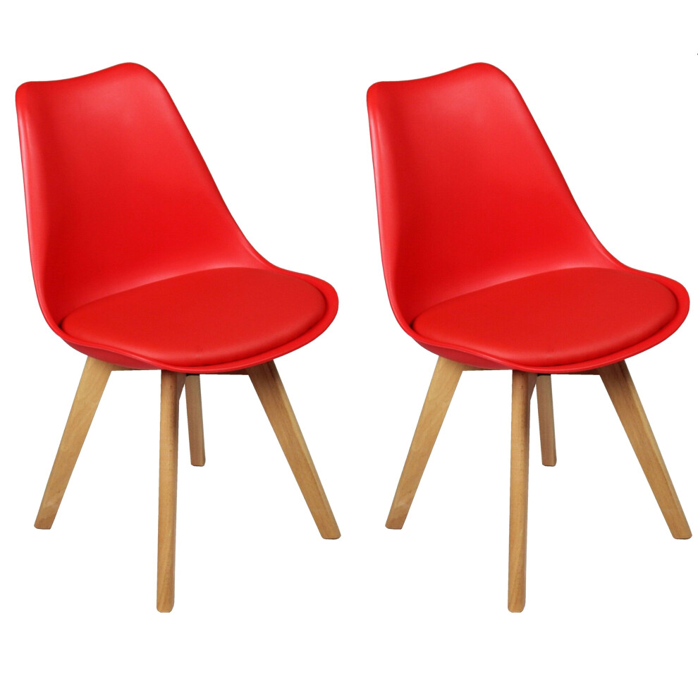 (Red) 2 x Charles Jacobs Dining Chairs Beech Wood Legs Tulip Design Furniture Set