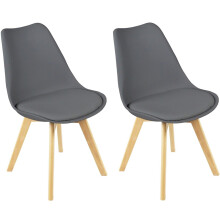 (Grey) 2 x Charles Jacobs Dining Chairs Beech Wood Legs Tulip Design Furniture Set