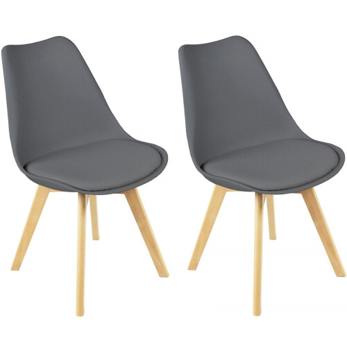 (Grey) 2 x Charles Jacobs Dining Chairs Beech Wood Legs Tulip Design Furniture Set
