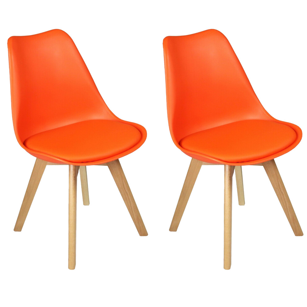(Orange) 2 x Charles Jacobs Dining Chairs Beech Wood Legs Tulip Design Furniture Set