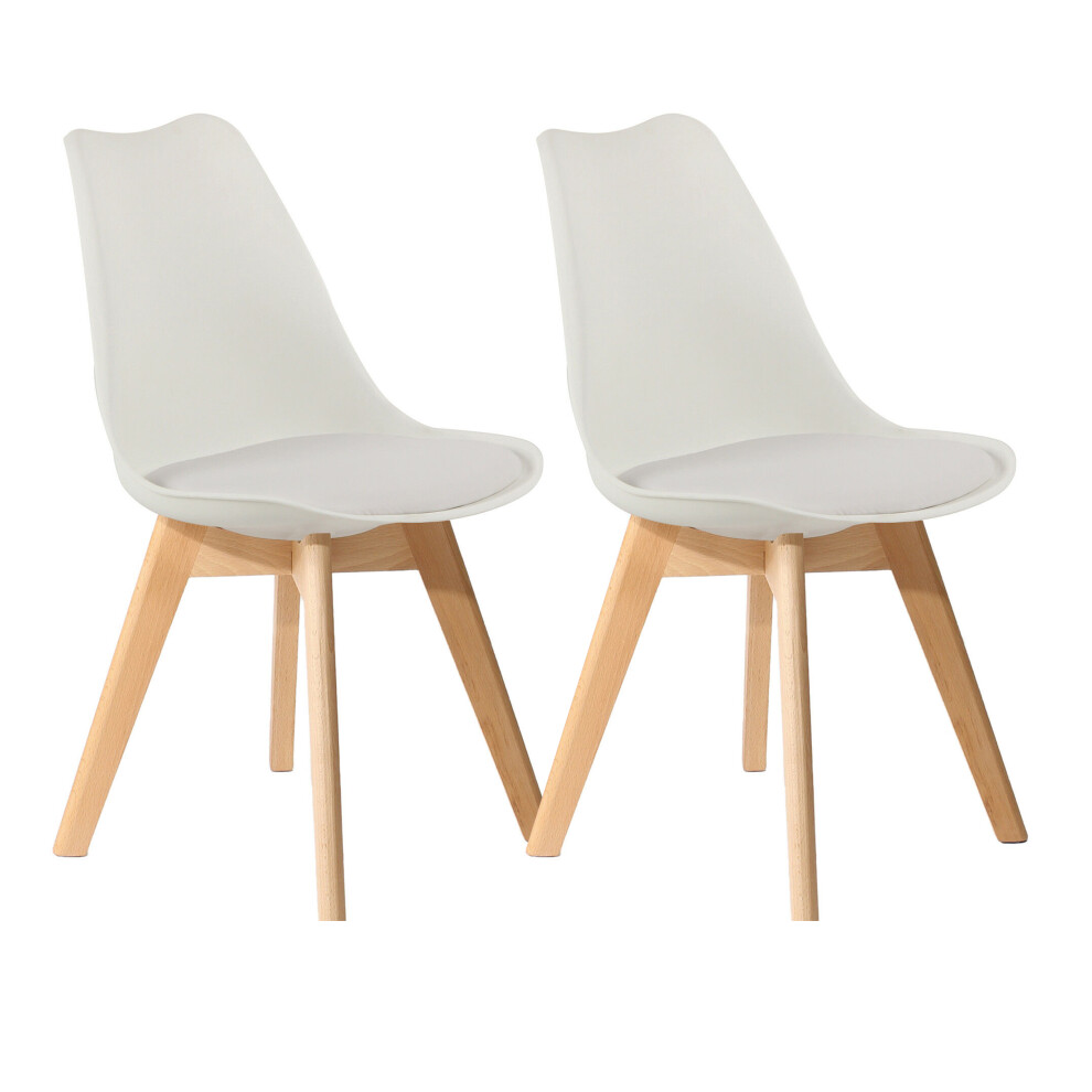 (White) 2 x Charles Jacobs Dining Chairs Beech Wood Legs Tulip Design Furniture Set