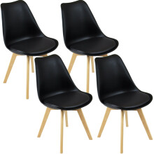 (Black) 4 x Charles Jacobs Dining Chairs Beech Wood Legs Tulip Design Furniture Set