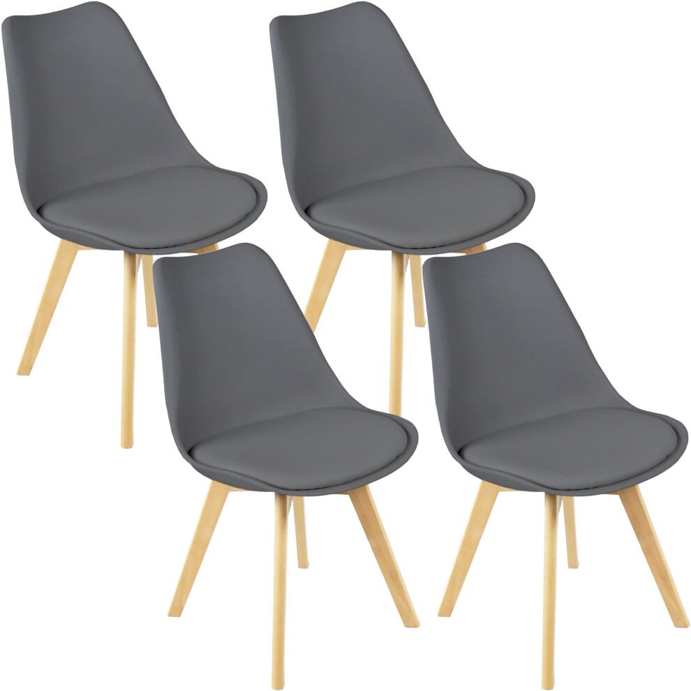 (Grey) 4 x Charles Jacobs Dining Chairs Beech Wood Legs Tulip Design Furniture Set
