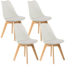 (White) 4 x Charles Jacobs Dining Chairs Beech Wood Legs Tulip Design Furniture Set