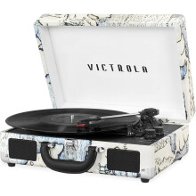 Giradischi Portatile Victrola Vintage Bluetooth 3 Velocità con Altoparlanti Integrati | Audio Migliorato|Mappa Retro, Modello: VS