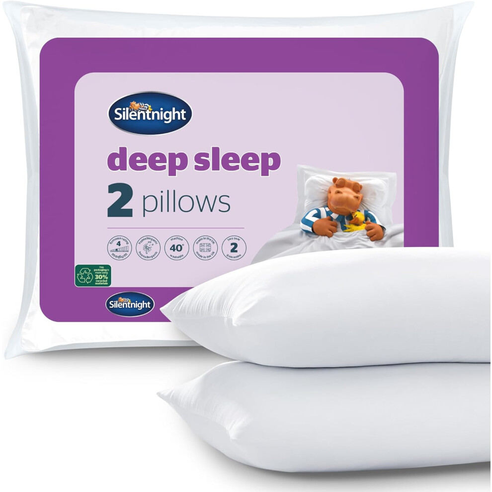 Silentnight Deep Sleep Pillows 2 Pack  Medium Support Comfortable Hollowfibre Bed for Front, Back and Side Sleepers Machine