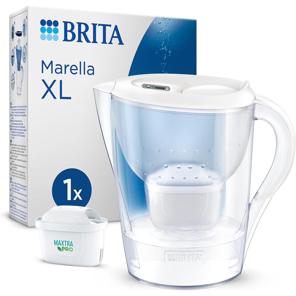 BRITA Marella XL Water Filter Jug White (3.5L) incl. 1x MAXTRA PRO All-in-1 Cartridge - large-volume Jug With Digital LTI And Flip-Lid