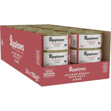 Applaws 100% Natural Wet Cat Food, Chicken with Duck in Broth for Adult Cats - Pack of 24 x 156 Tins
