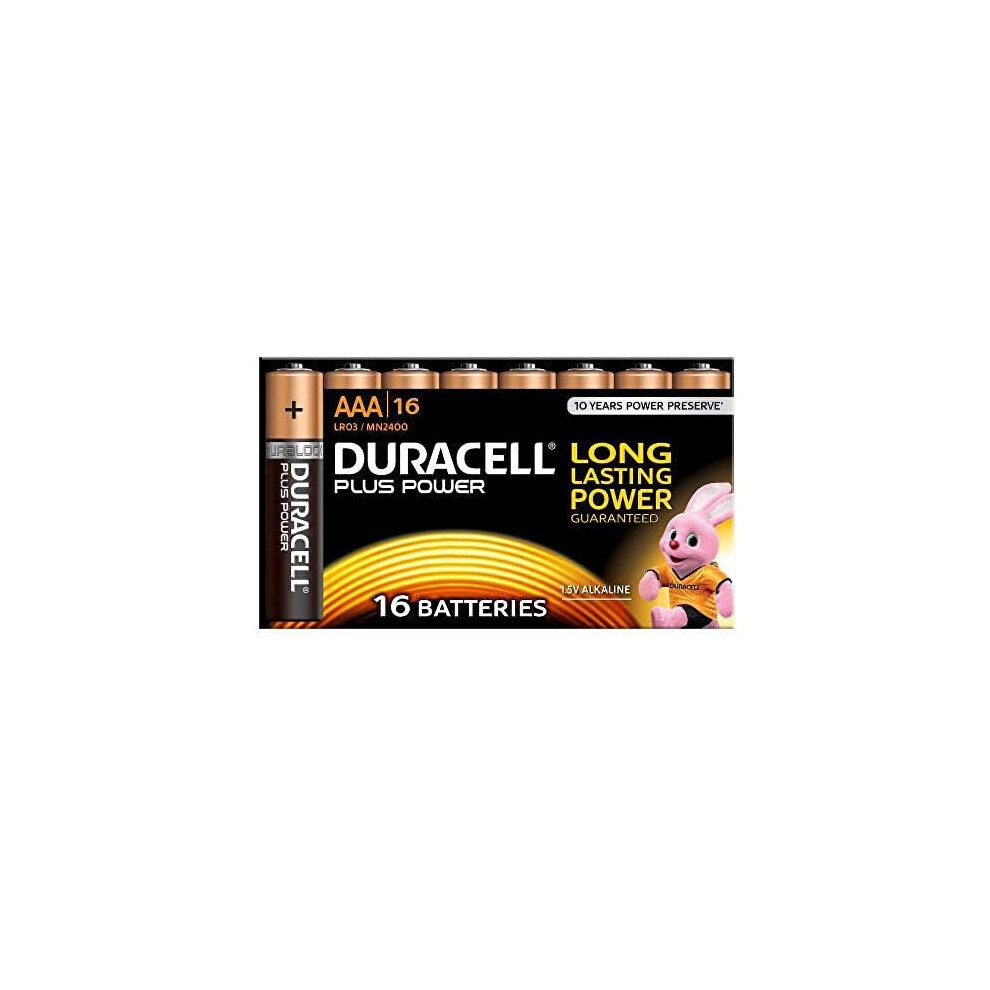 Duracell MN2400 Plus Power Alkaline AAA Size Batteries, 16 Batteries, black