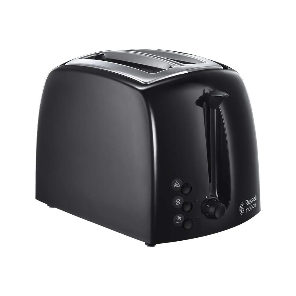 New Russell Hobbs Textures 2 Slice Toaster (Extra Wide Slots, 6 Browning Levels, Frozen, Cancel & Reheat Function With Indicator Lights Black