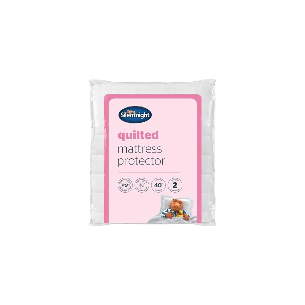 Silentnight Quilted Mattress Protector Premium Luxury Soft Cosy Mattress Cover Protector Pad w/ Extra Deep Fit Elasticated Straps Hypoallergenic Super