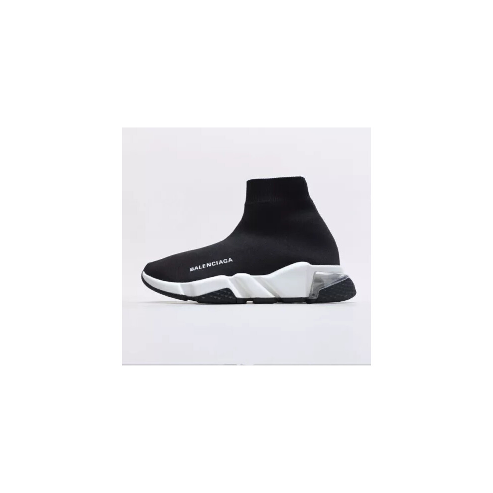 (Air Black & White, EUR43) Women Designer Style Knit Speed Sock Runner Shoes Men Trainers Full Size
