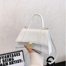 (White) Designer Luxury Soft Top-handle Tote Women Alligator Pu Leather Hourglass Handbag Girl Metal Shoulder Messenger Bags