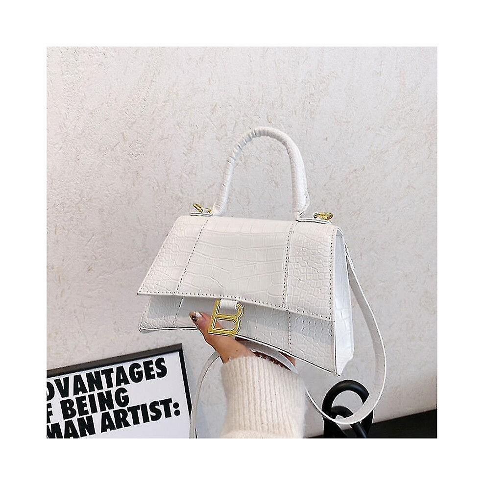 (White) Designer Luxury Soft Top-handle Tote Women Alligator Pu Leather Hourglass Handbag Girl Metal Shoulder Messenger Bags