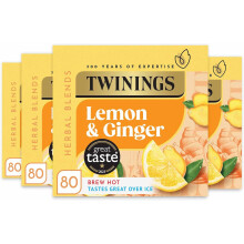 Twinings Lemon and Ginger Flavoured Tea -320 Biodegradable Bags (Multipack of 4 x 80)