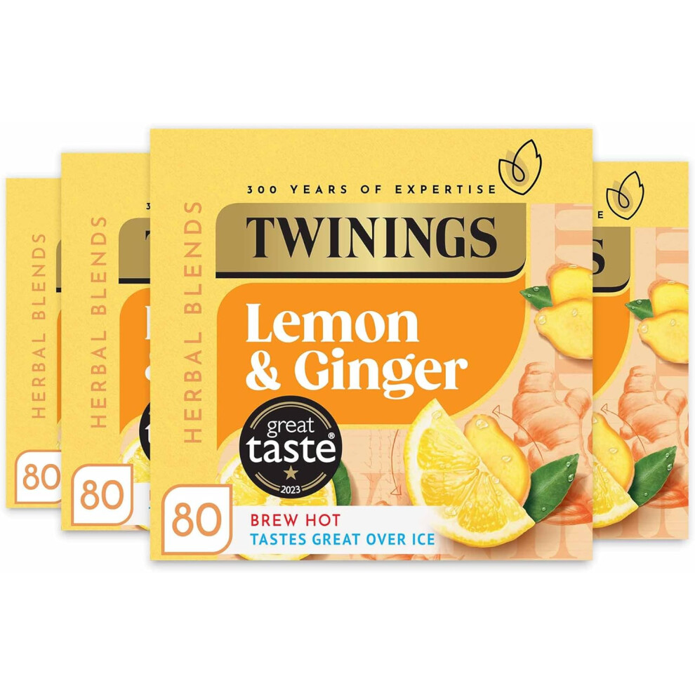 Twinings Lemon and Ginger Flavoured Tea -320 Biodegradable Bags (Multipack of 4 x 80)