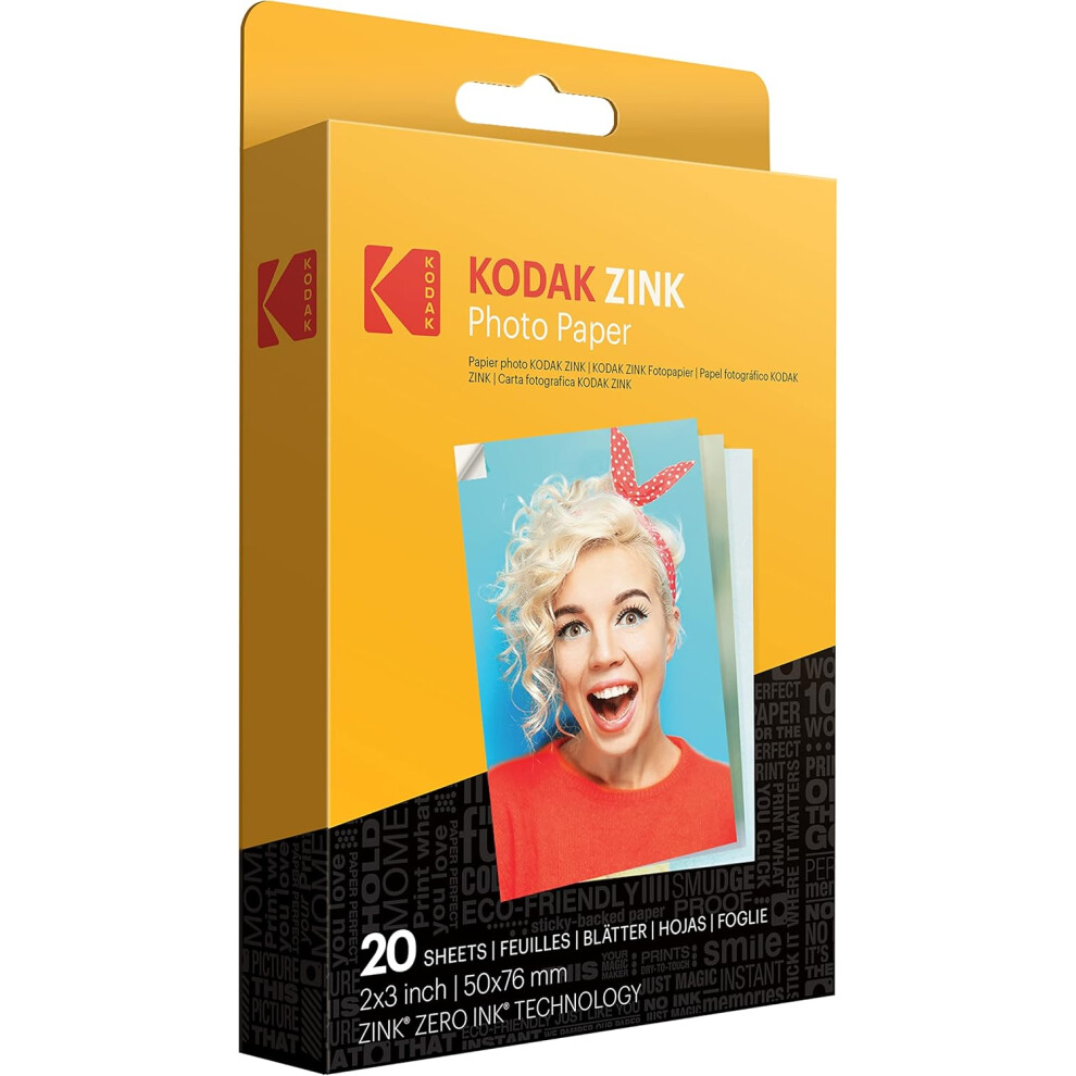 Kodak 2"x3" Premium Zink Photo Paper (20 Sheets) Compatible with Kodak Smile, Kodak Step, PRINTOMATIC