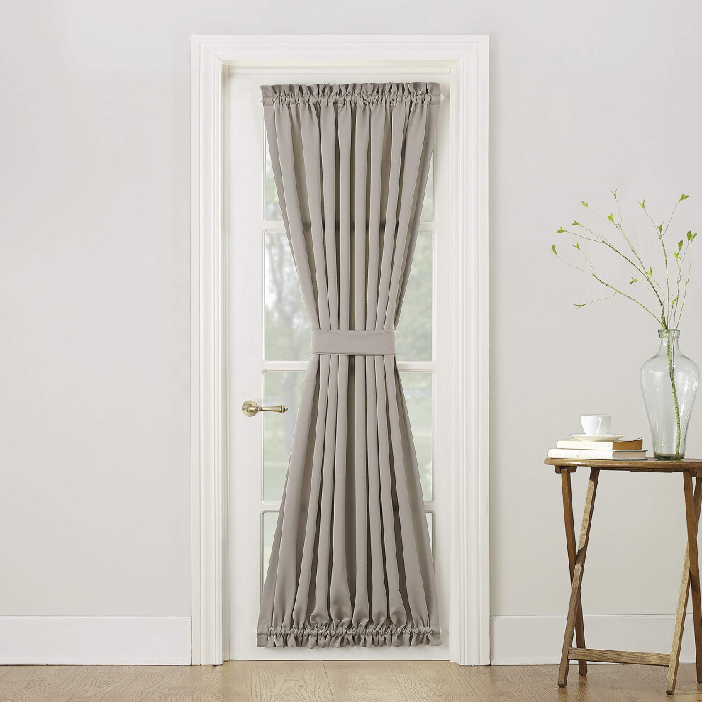 Sun Zero Barrow Energy Efficient Rod Pocket Door Curtain Panel  54"""" x 72""""  Stone-image-OPC-PFNS927-NEW