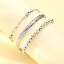 (AYA6153702) Bohemian Summer Beach Anklet Set For Women Vintage Silver Color Pearl Butterfly Star Heart Pendant