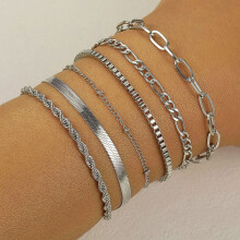(W2) New 6 Pcs Gold Color Bracelet Set Boho Retro Thick Twist Cuban Chain Bracelet