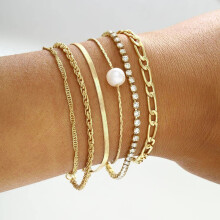 (W4) New 6 Pcs Gold Color Bracelet Set Boho Retro Thick Twist Cuban Chain Bracelet