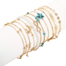(AYA 5861301) 10 Pcs Shell Beads Starfish Anklets Set for Women Beach Anklet Leg Bracelet Handmade Foot Chain